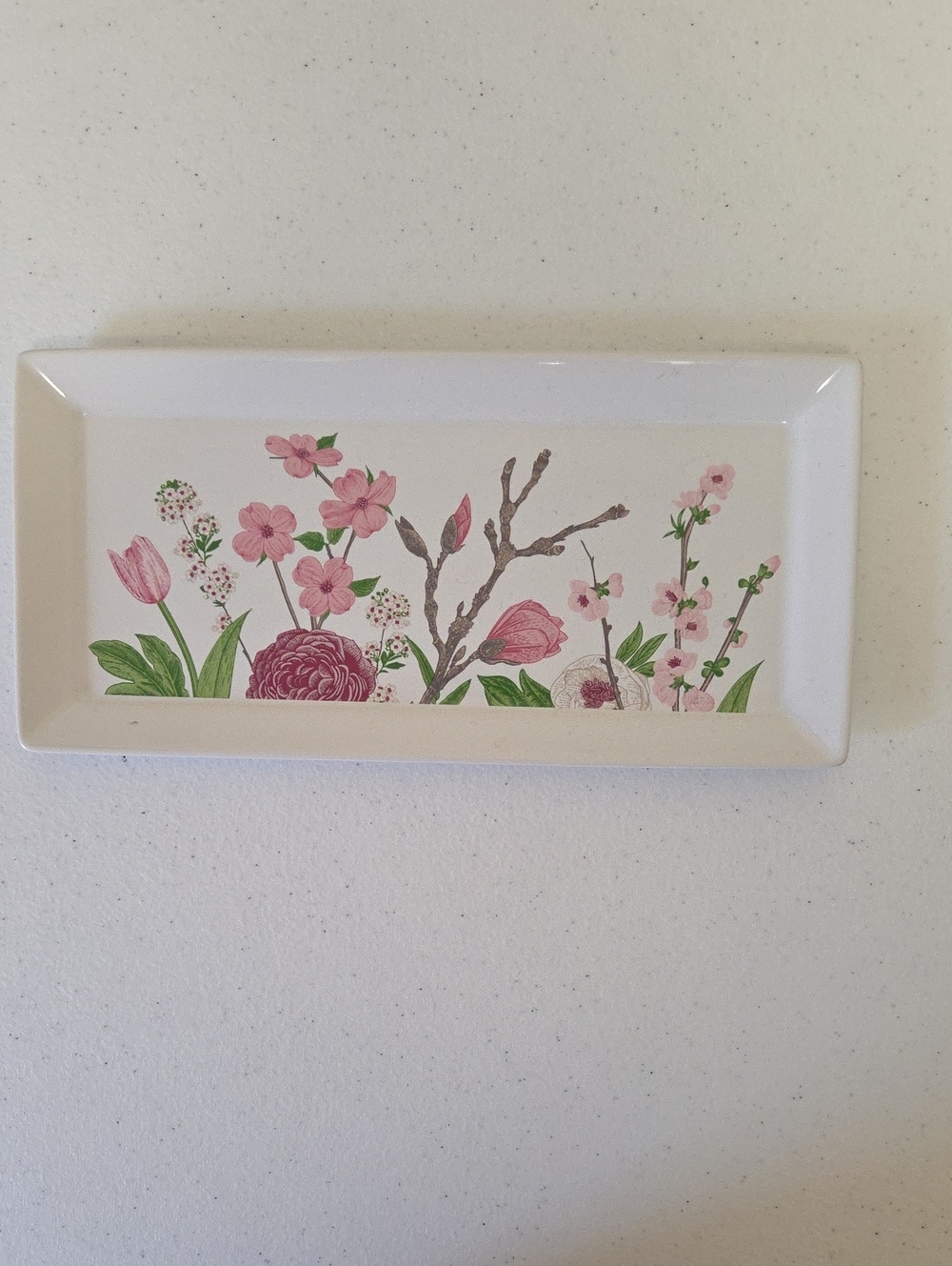 Pink Floral Ceramic Vanity Tray
